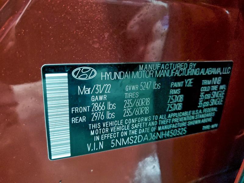 2022 HYUNDAI SANTA FE S #3315781383