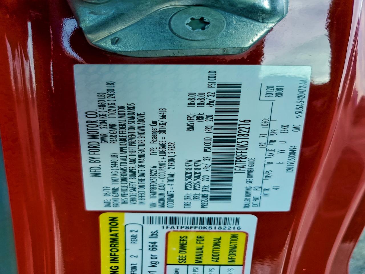 Lot #3311609245 2019 FORD MUSTANG GT