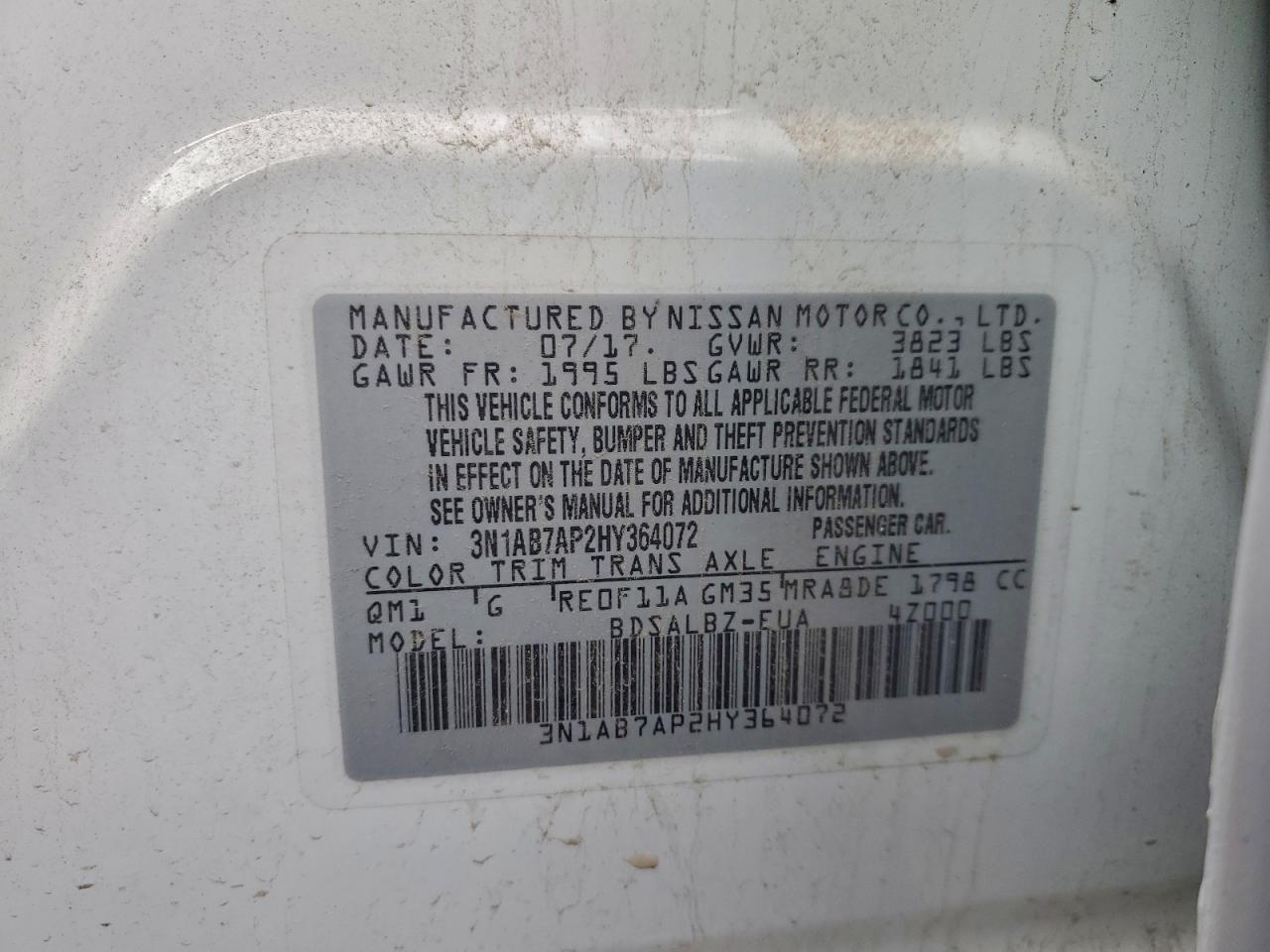 Lot #3317934923 2017 NISSAN SENTRA S