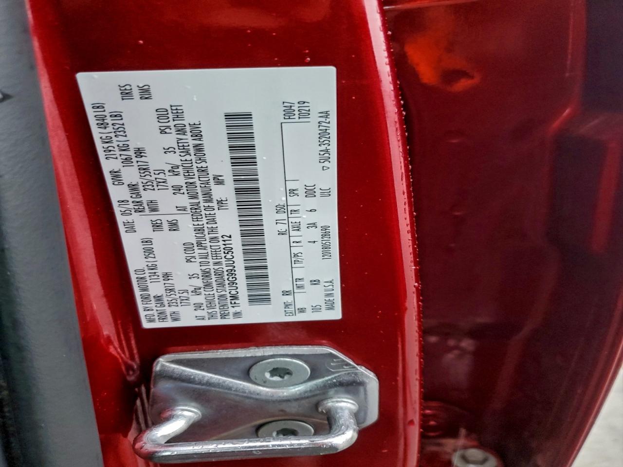 Lot #3309610552 2018 FORD ESCAPE SE