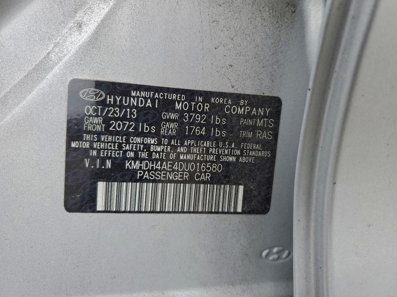 Lot #3316081293 2013 HYUNDAI ELANTRA GL