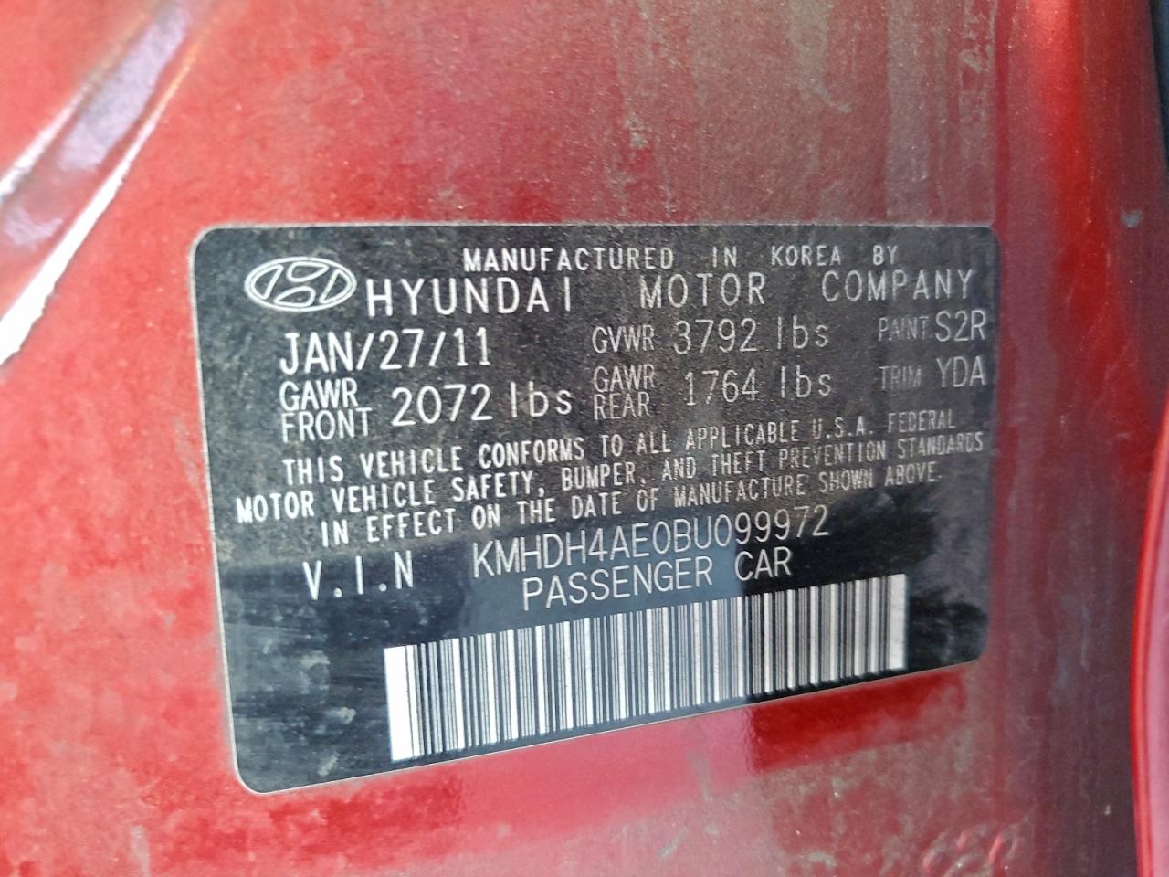 Lot #3309605622 2011 HYUNDAI ELANTRA GL