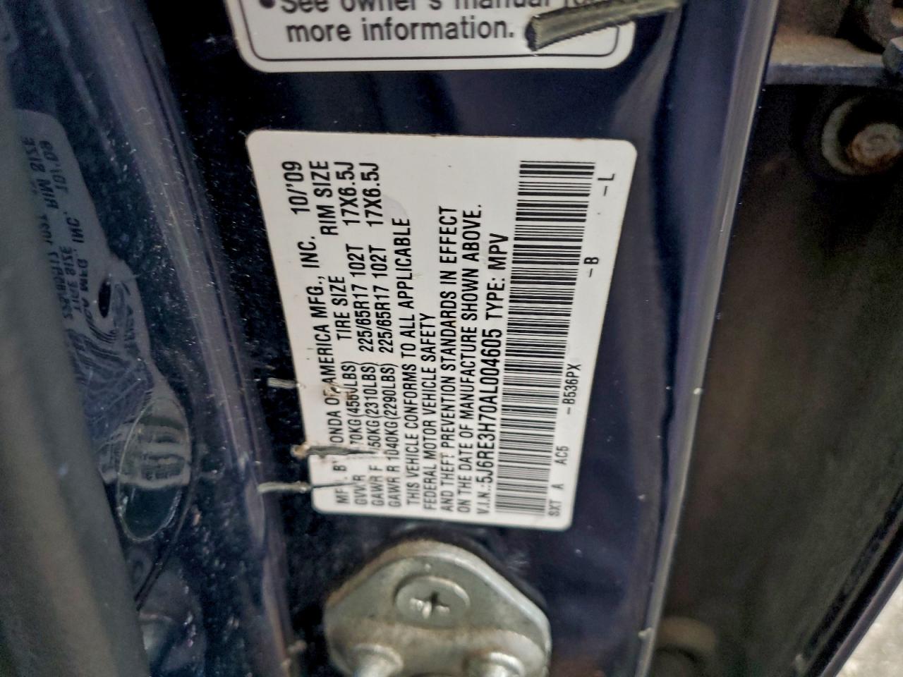 Lot #3305197016 2010 HONDA CR-V EXL