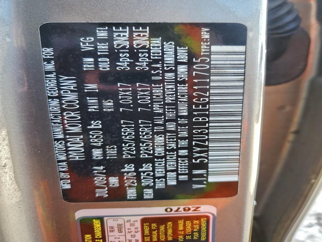 Lot #3305307335 2014 HYUNDAI SANTA FE S