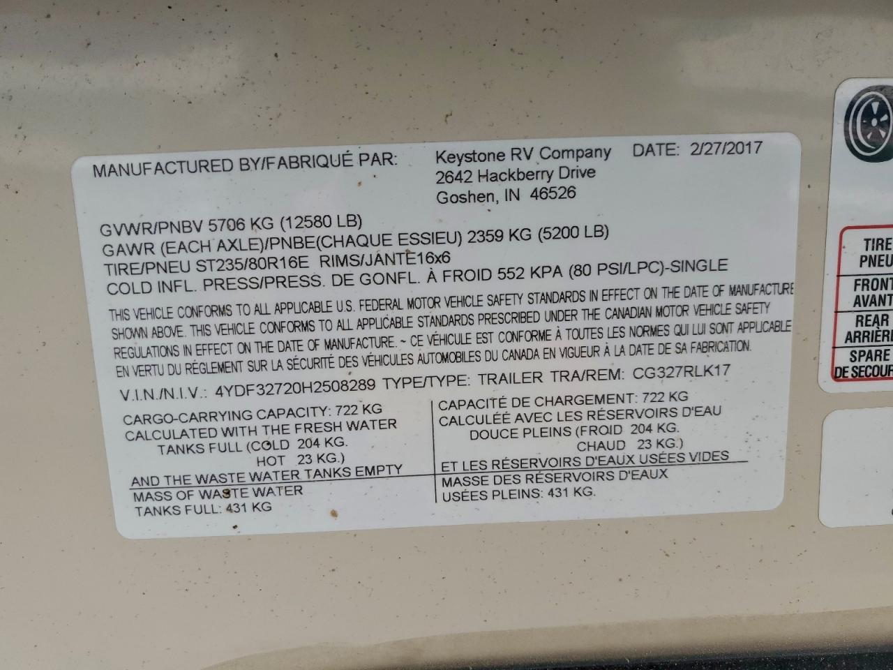 Lot #3311521243 2017 KEYSTONE COUGAR