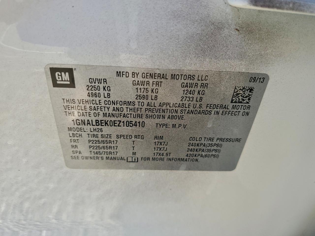 Lot #3309248632 2014 CHEVROLET EQUINOX LT