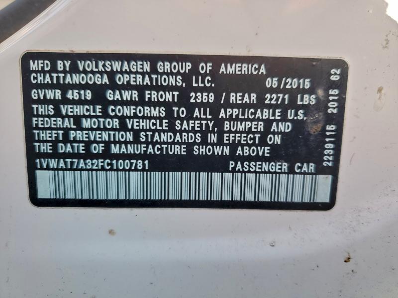 2015 VOLKSWAGEN PASSAT S #3304744951