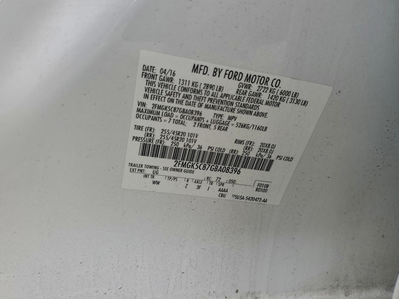 Lot #3309648937 2016 FORD FLEX SEL