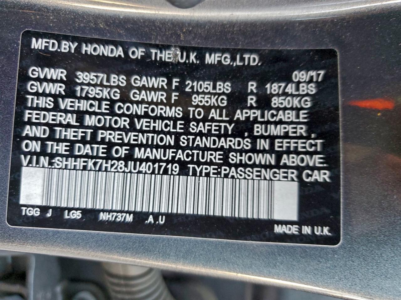 Lot #3317103009 2018 HONDA CIVIC LX