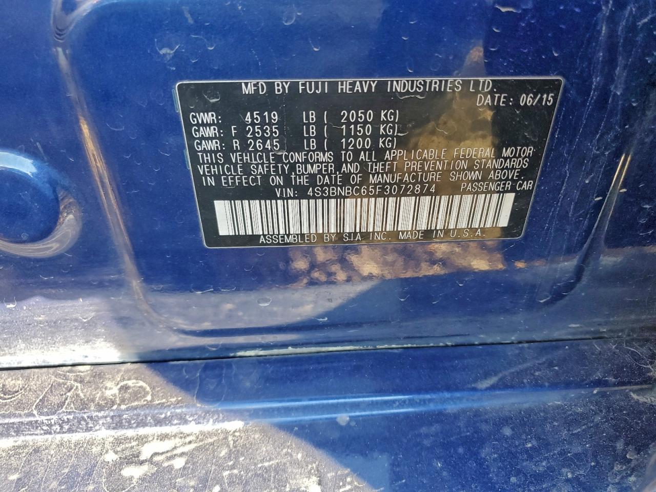 Lot #3312874257 2015 SUBARU LEGACY 2.5