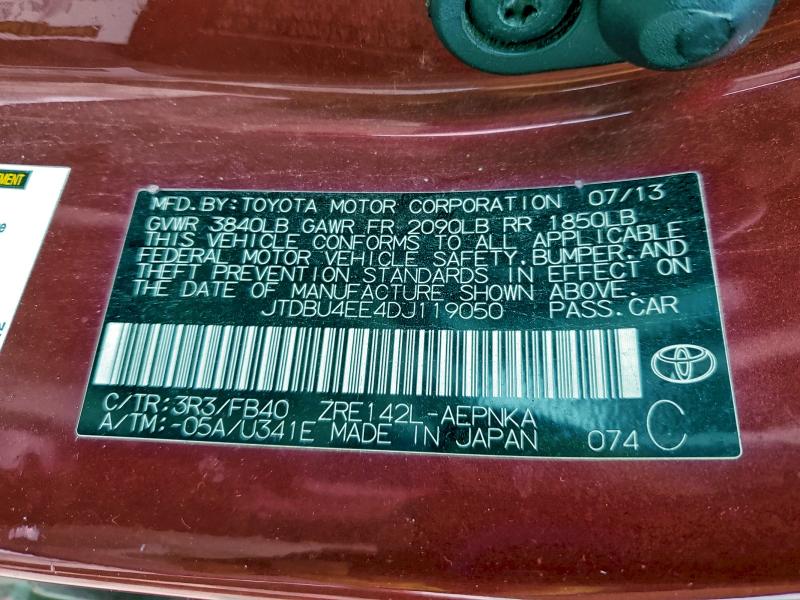 2013 TOYOTA COROLLA BA #3301618630