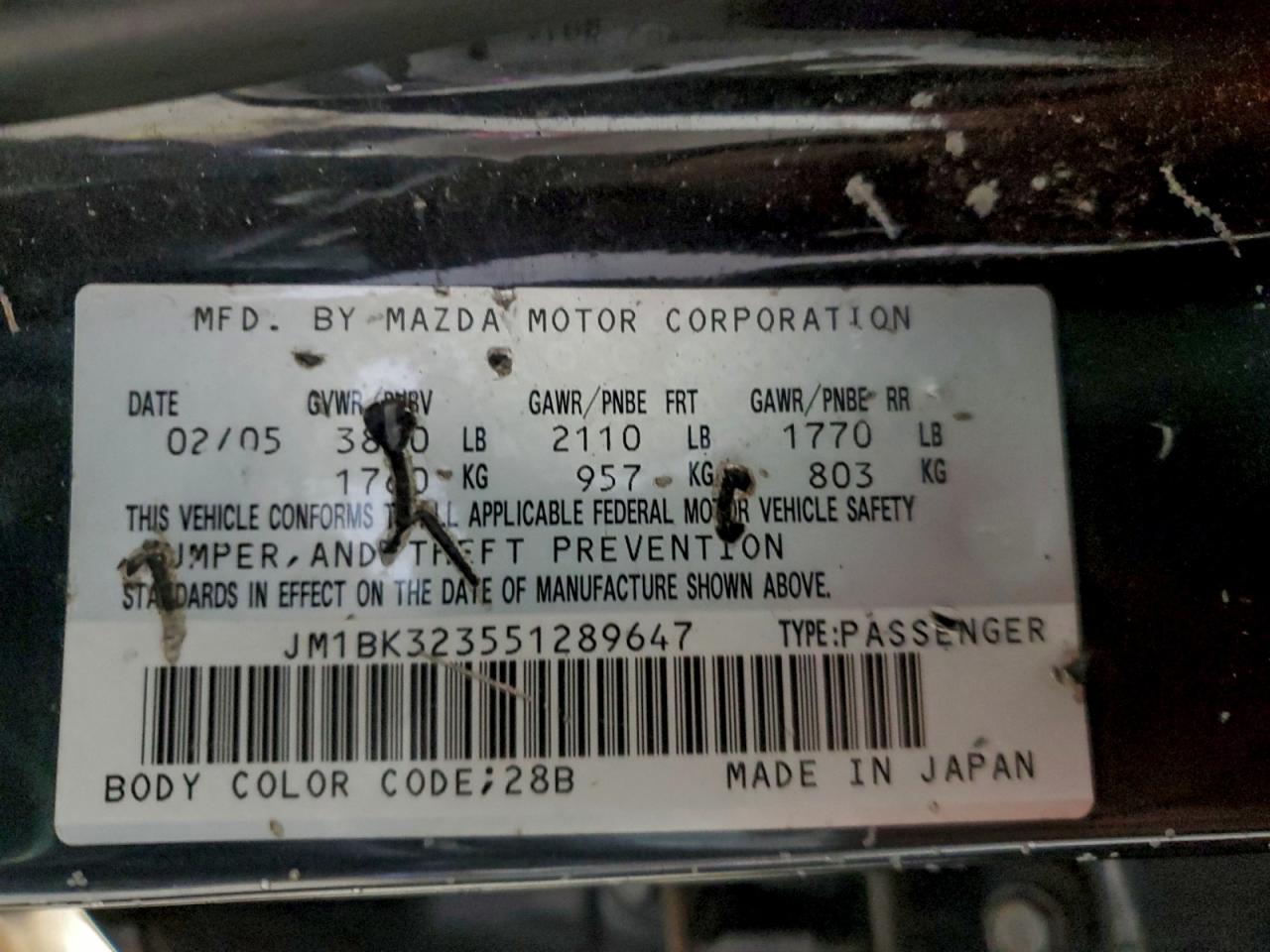 Lot #3301962481 2005 MAZDA 3 S