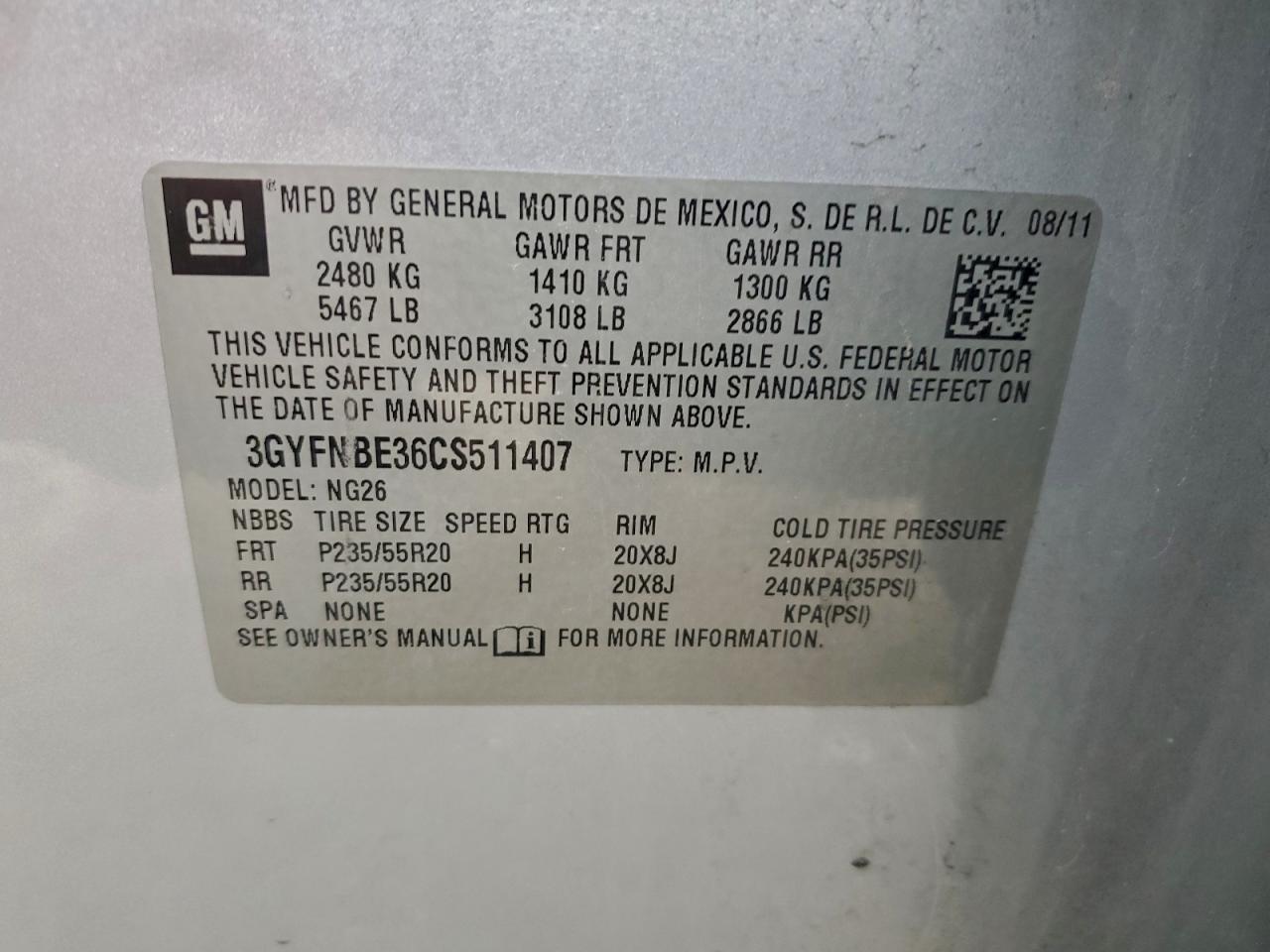 Lot #3309247621 2012 CADILLAC SRX PERFOR