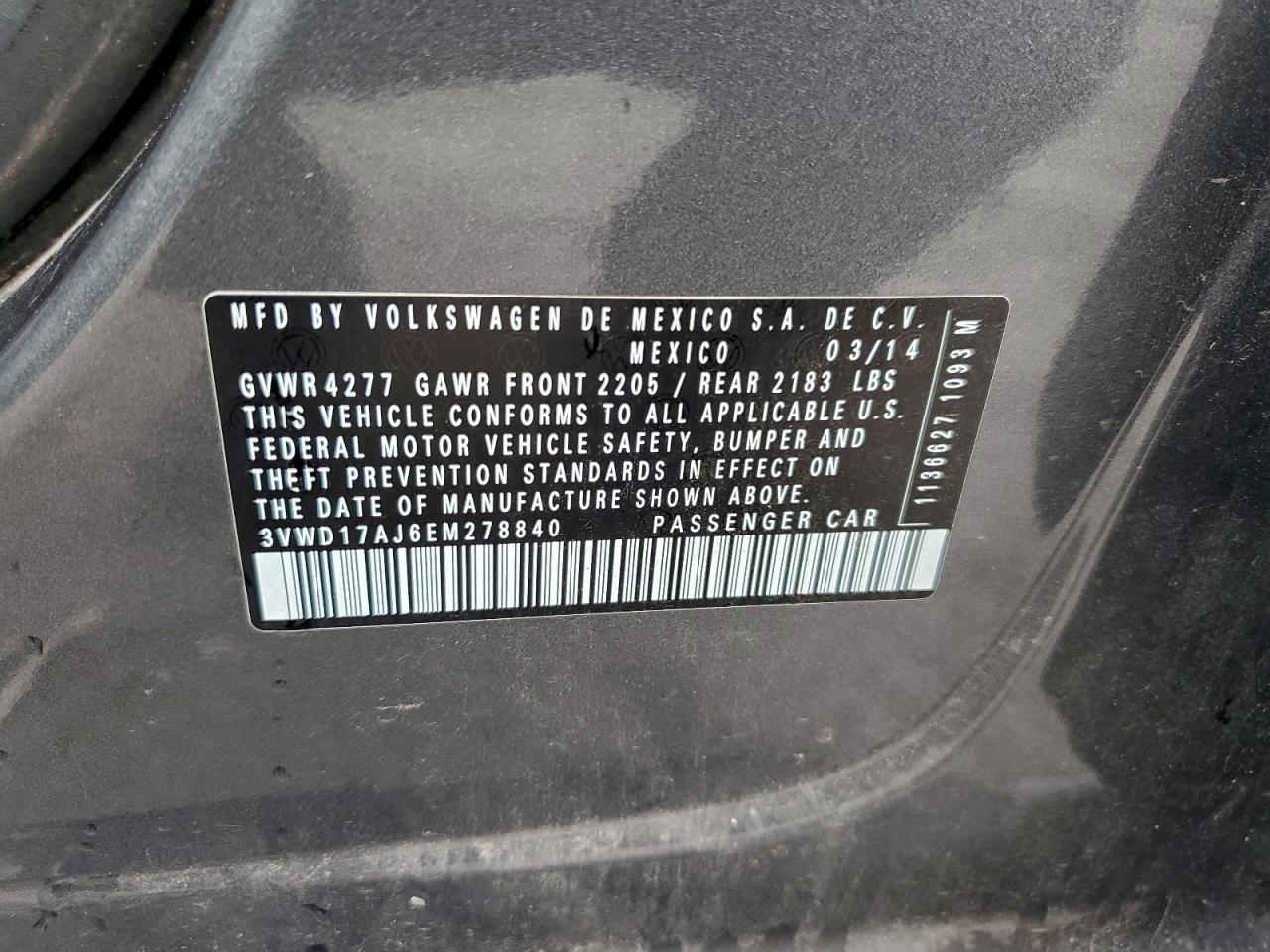 Lot #3304567477 2014 VOLKSWAGEN JETTA SE