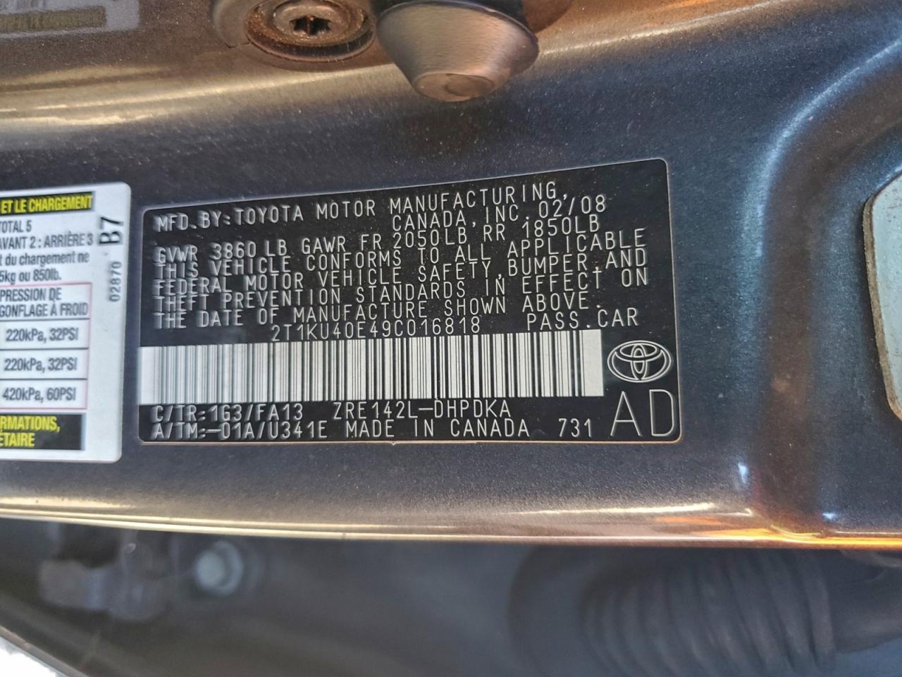 Lot #3302932613 2009 TOYOTA COROLLA MA