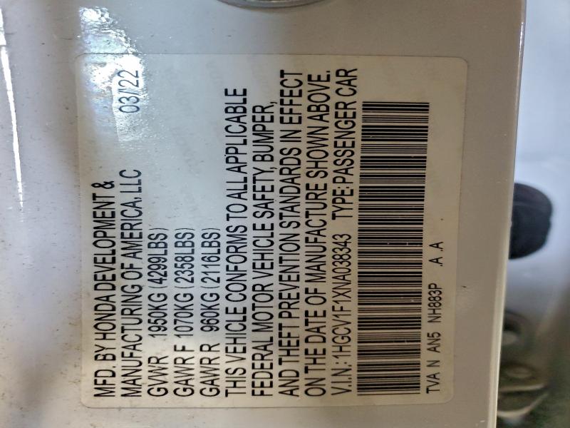 2022 HONDA ACCORD LX #3309402007