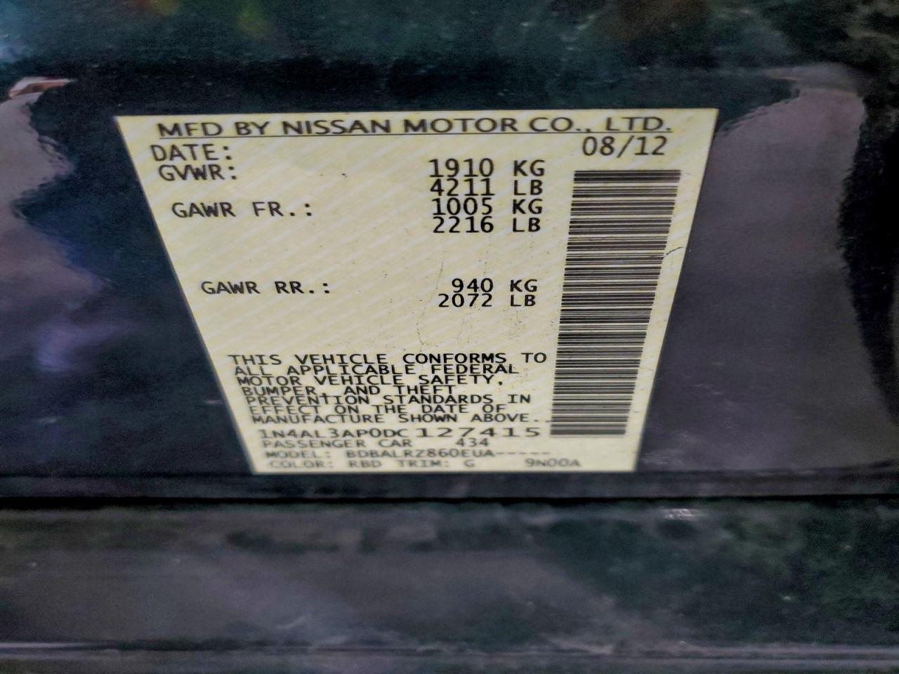 Lot #3302699077 2013 NISSAN ALTIMA 2.5