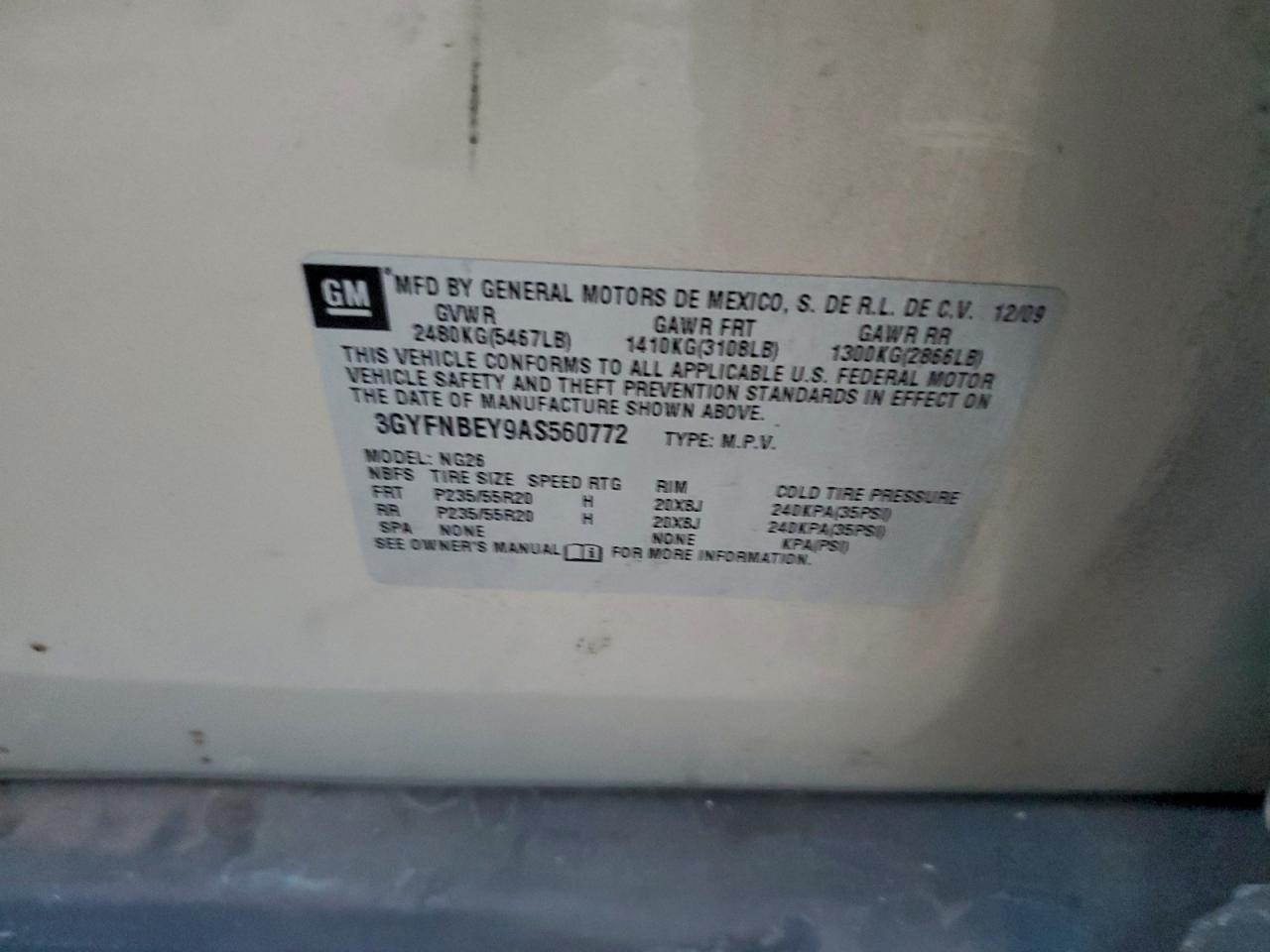 Lot #3316081234 2010 CADILLAC SRX PERFOR