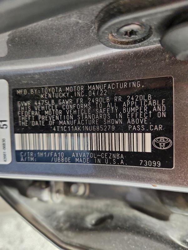 2022 TOYOTA CAMRY LE #3318917923