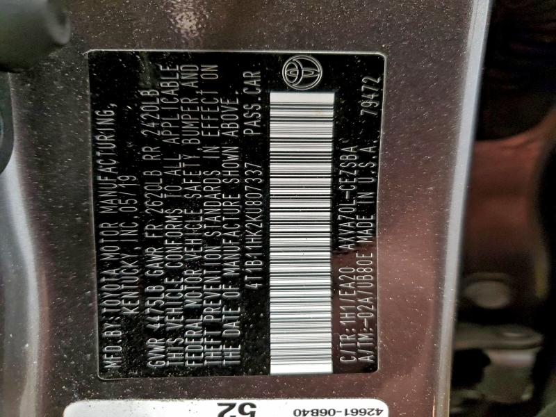 2019 TOYOTA CAMRY L #3310320952