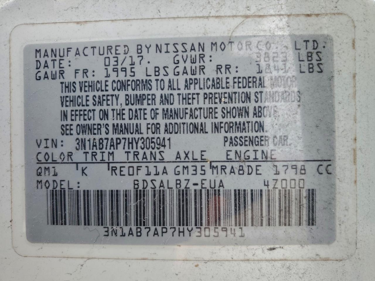 Lot #3315695719 2017 NISSAN SENTRA S