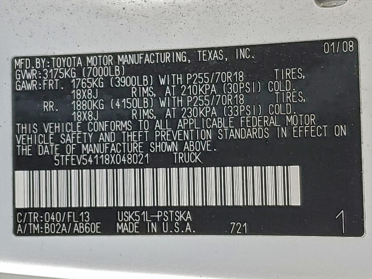 Lot #3308342055 2008 TOYOTA TUNDRA CRE