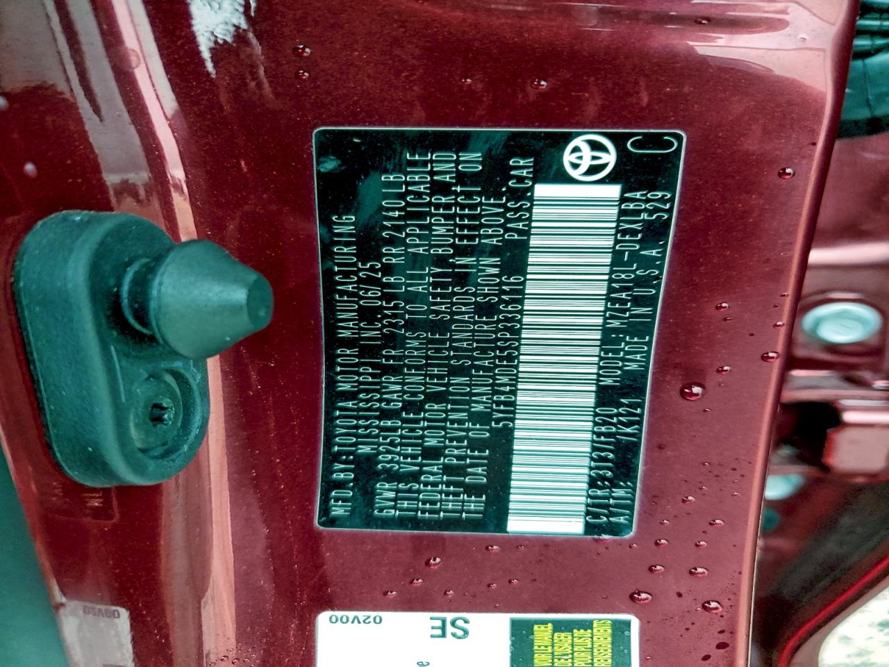 Lot #3305290301 2025 TOYOTA COROLLA LE