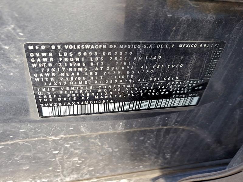 2018 VOLKSWAGEN TIGUAN SE #3304670956