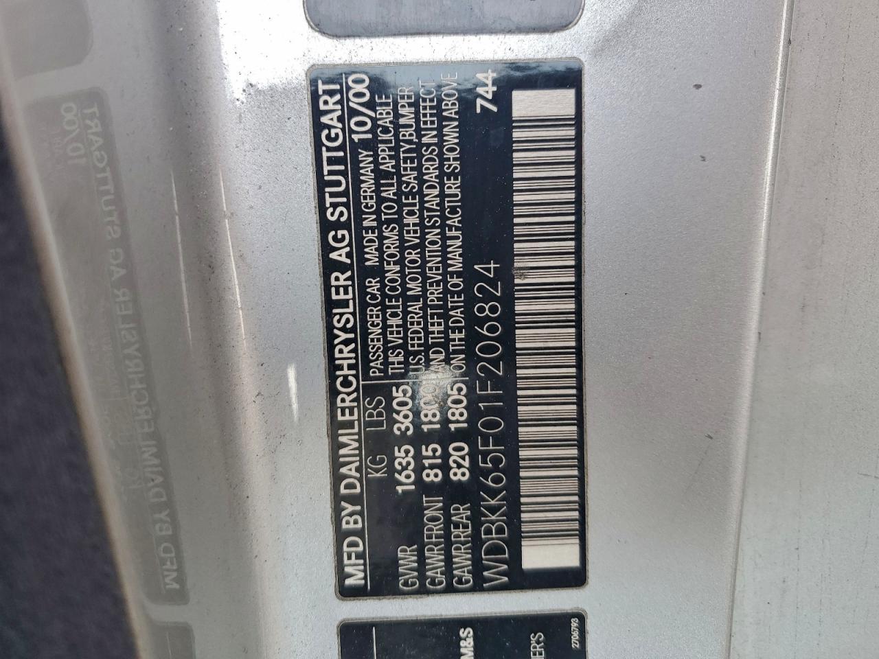 Lot #3311823188 2001 MERCEDES-BENZ SLK 320