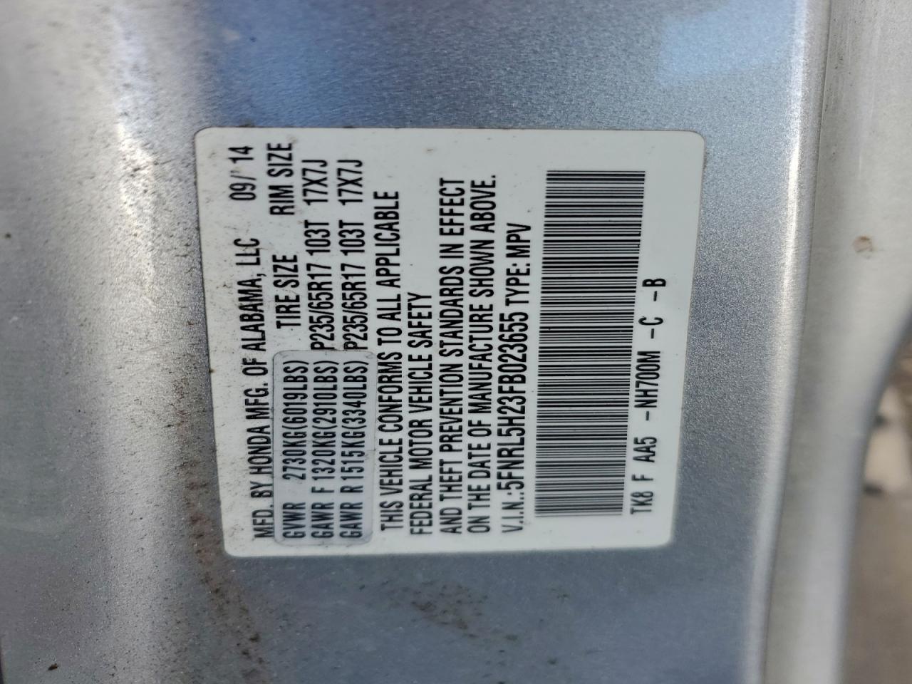 Lot #3312424696 2015 HONDA ODYSSEY LX