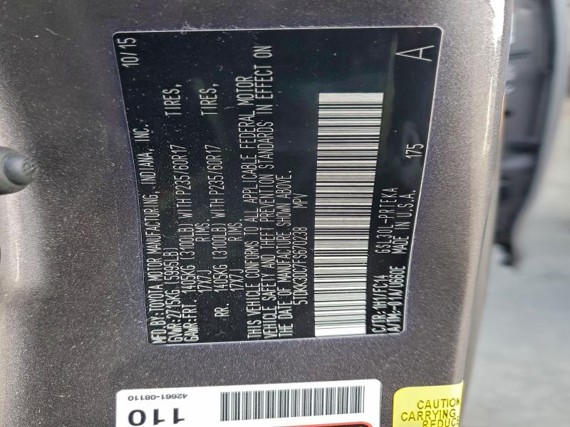 2015 TOYOTA SIENNA LE #3310424960