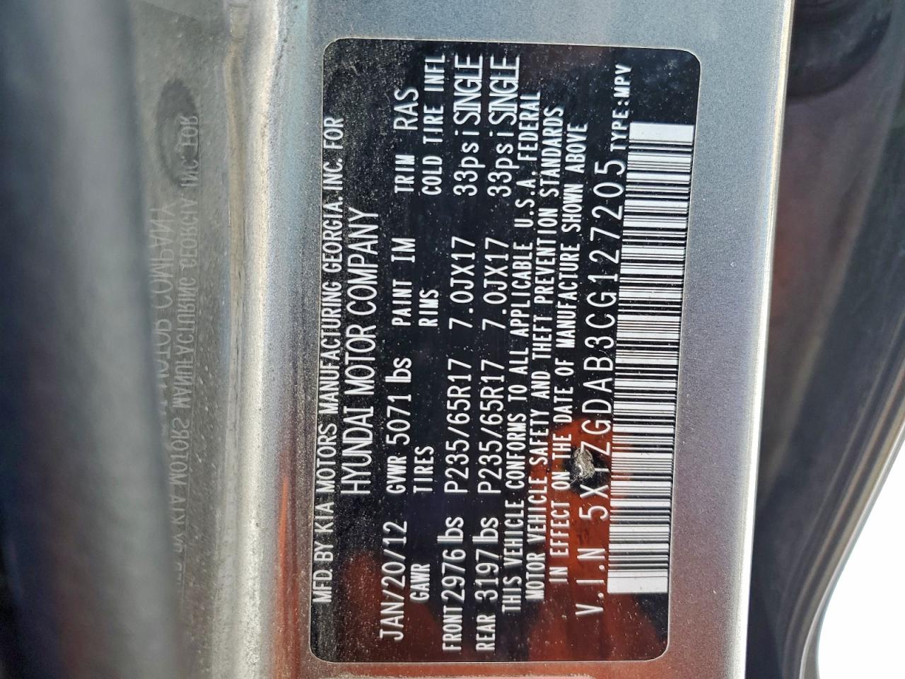 Lot #3311756807 2012 HYUNDAI SANTA FE G