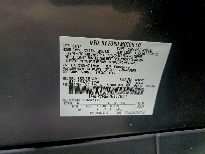 2017 FORD TAURUS SEL #3312259783