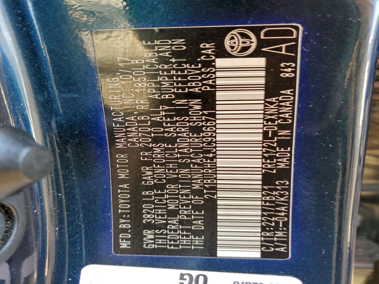 Lot #3309194637 2018 TOYOTA COROLLA L