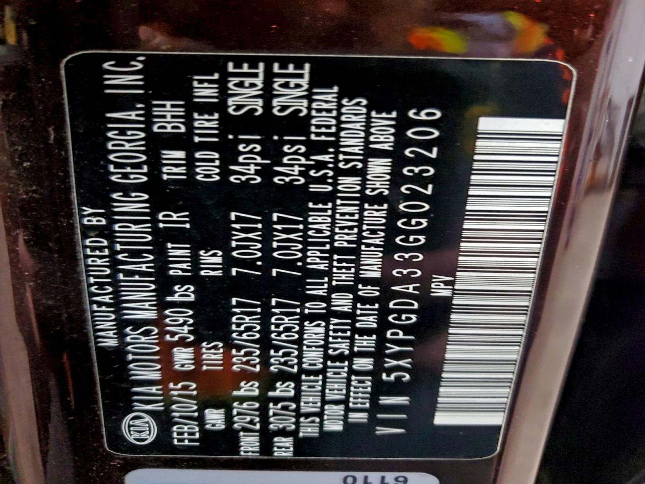 Lot #3315665774 2016 KIA SORENTO