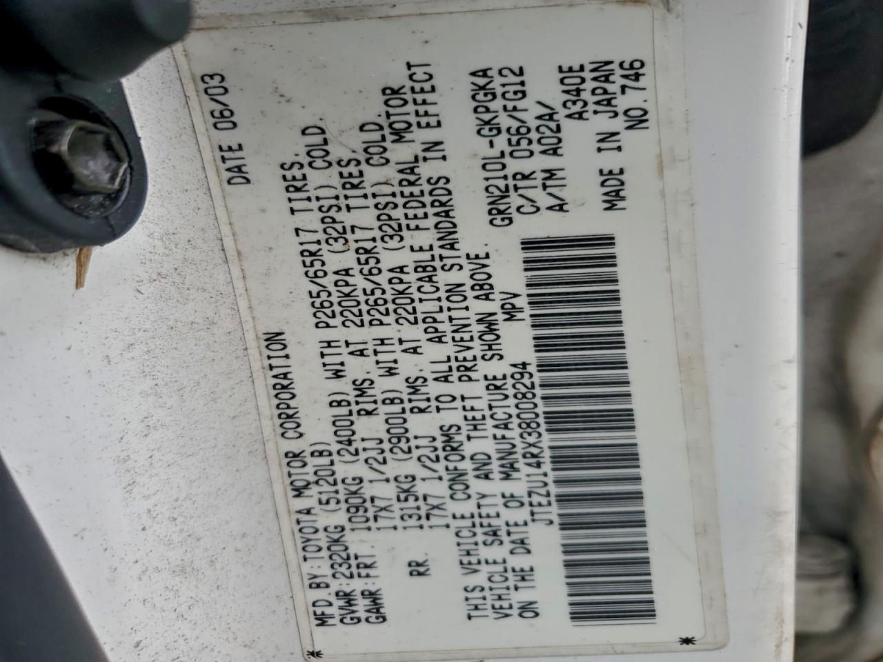 Lot #3303611934 2003 TOYOTA 4RUNNER SR