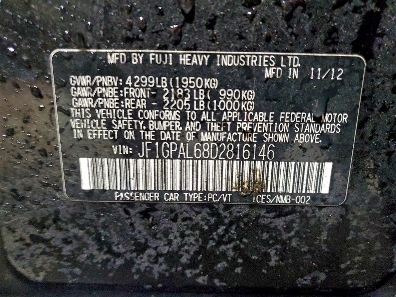 Lot #3315961174 2013 SUBARU IMPREZA SP