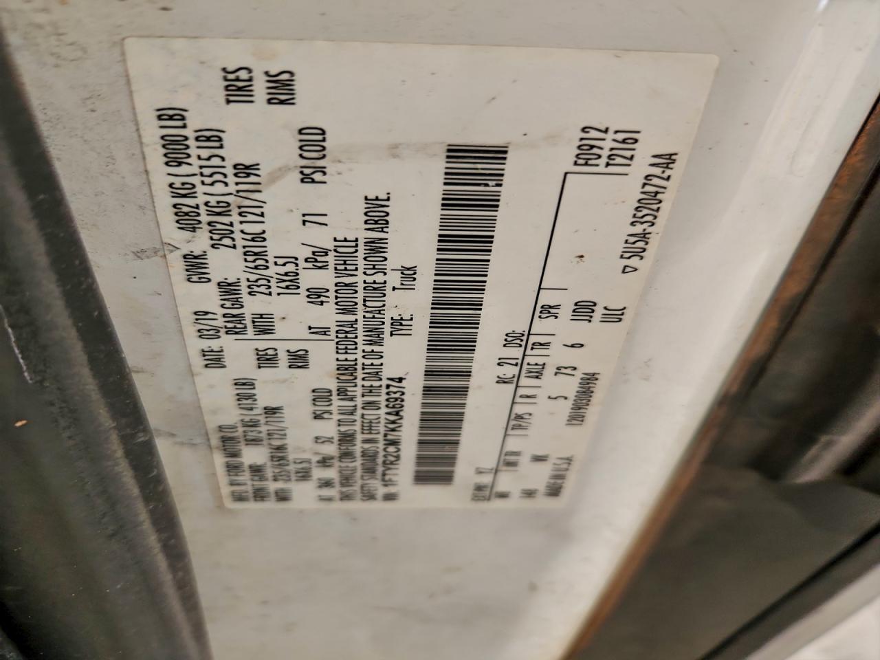 Lot #3310407987 2019 FORD TRANSIT T-