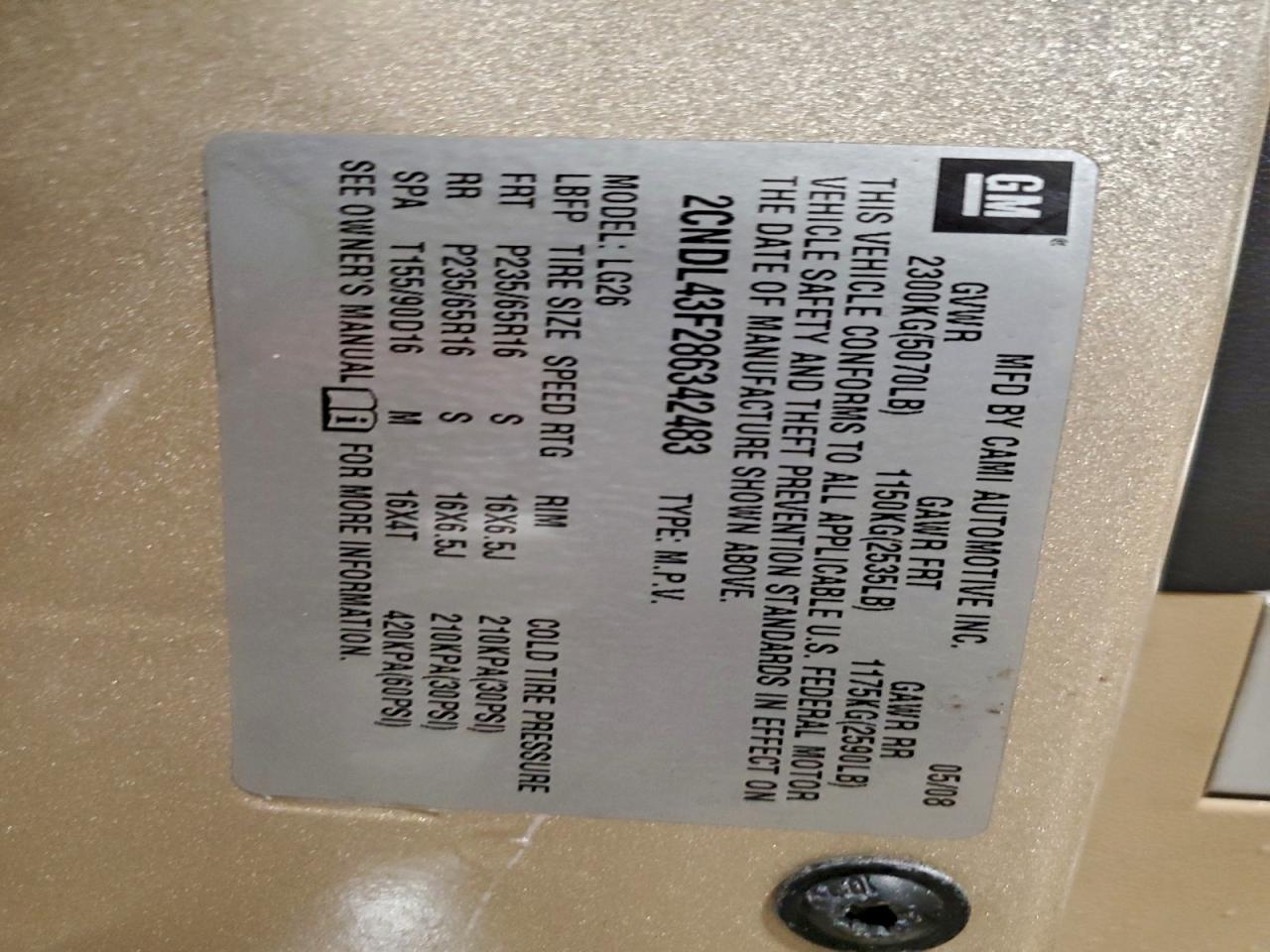 Lot #3316006840 2008 CHEVROLET EQUINOX LT