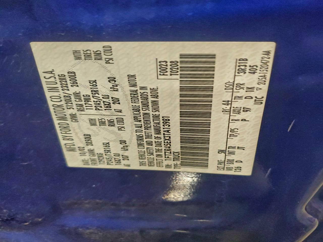 Lot #3302909058 2003 FORD RANGER SUP