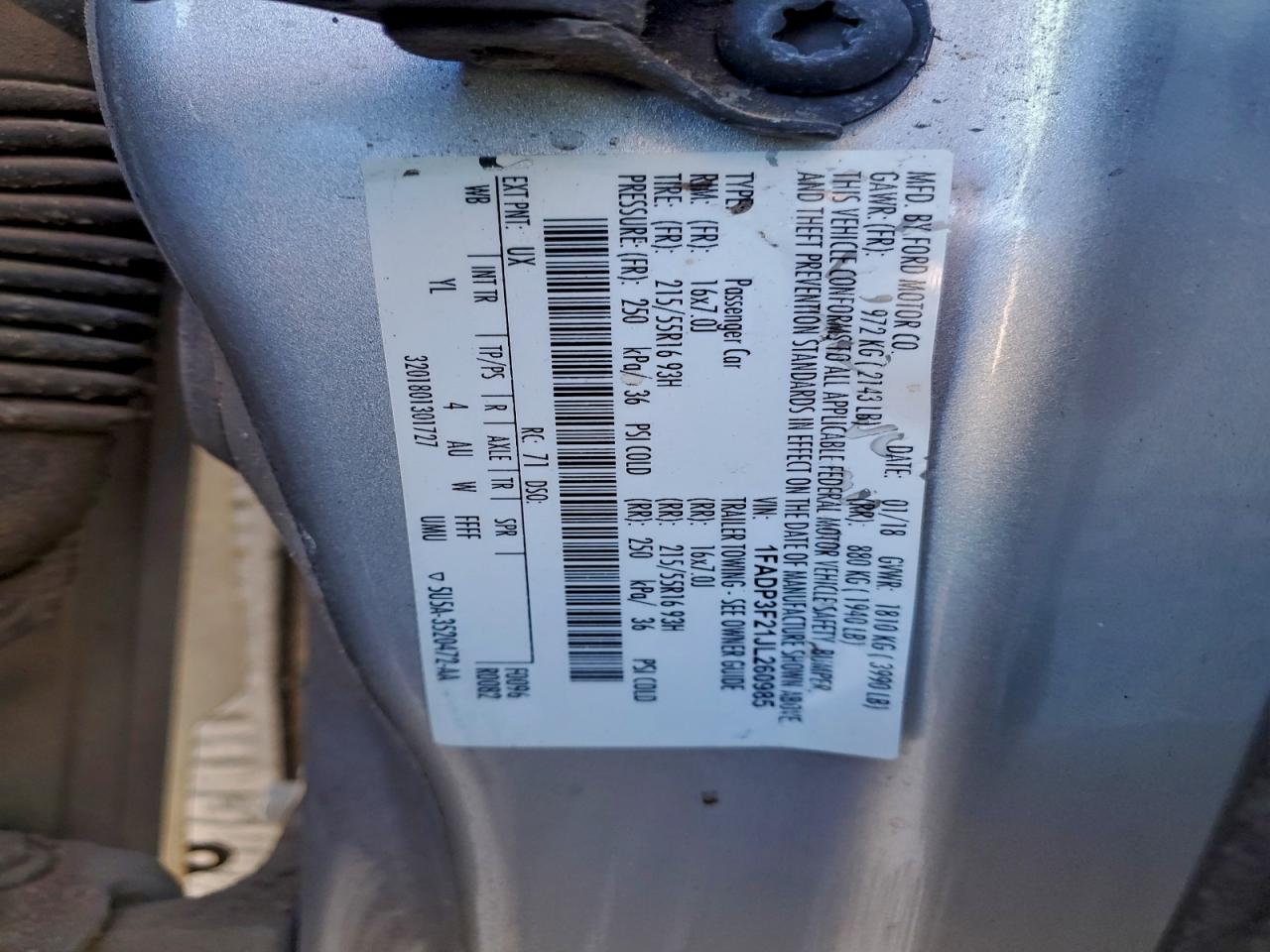 Lot #3302893898 2018 FORD FOCUS SE