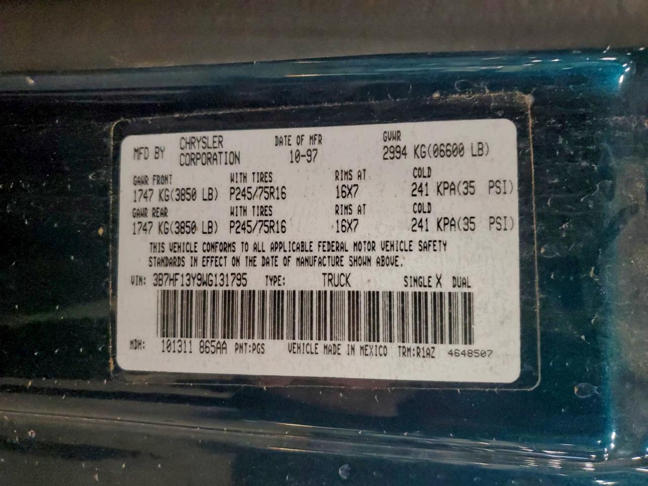 Lot #3304528450 1998 DODGE RAM 1500