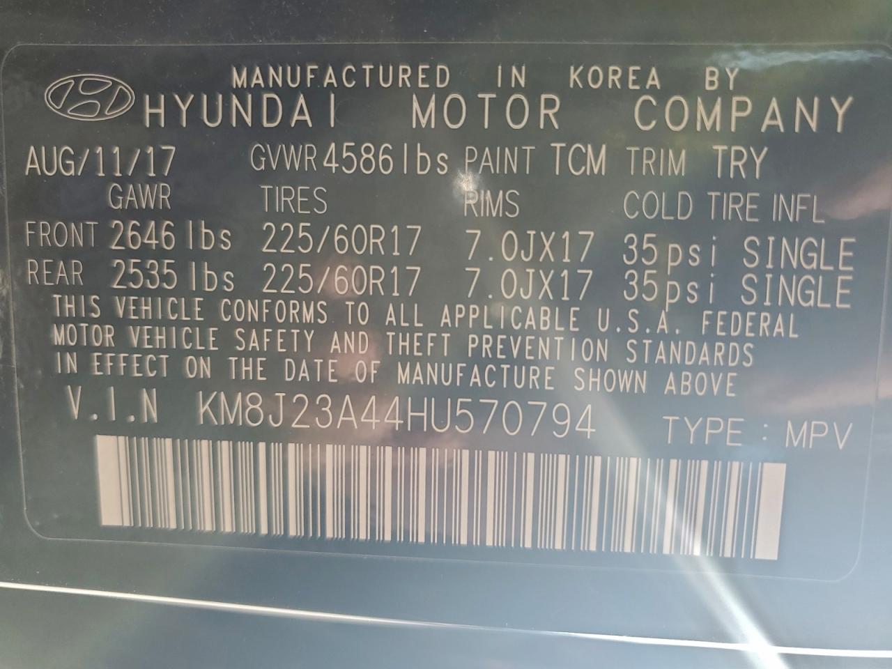 Lot #3317692074 2017 HYUNDAI TUCSON SE