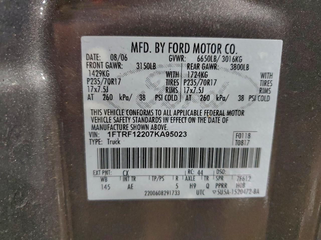 Lot #3309290618 2007 FORD F150