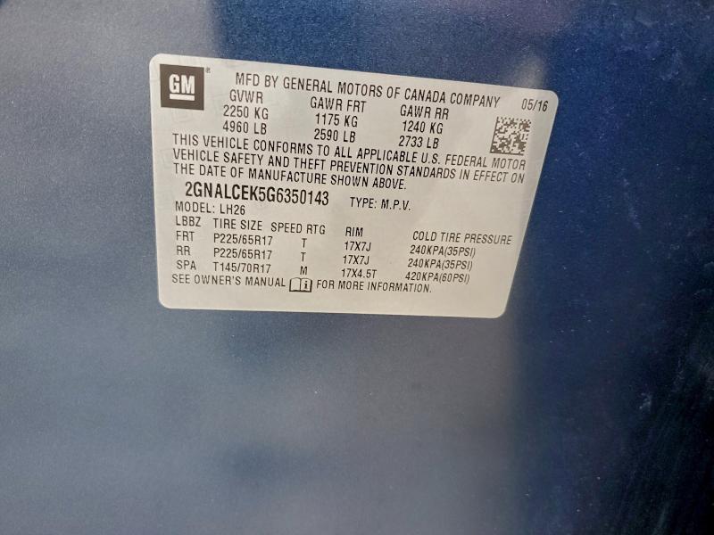 2016 CHEVROLET EQUINOX LT #3304752937