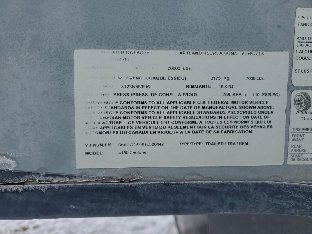 Lot #3309238617 2017 HEART LAND CYCLONE