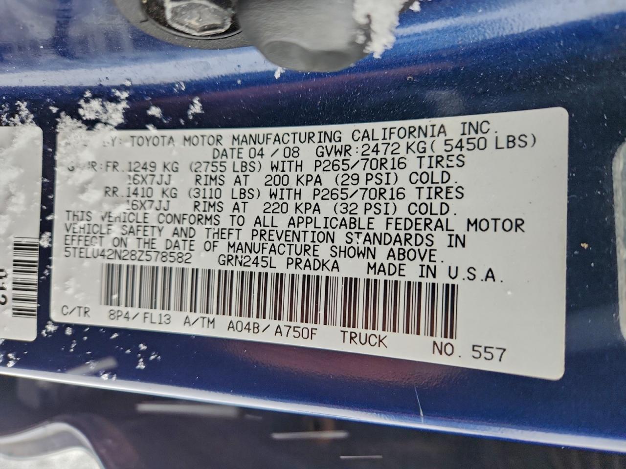 Lot #3308818089 2008 TOYOTA TACOMA DOU