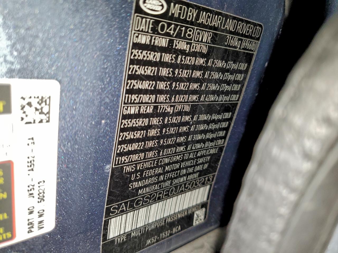 Lot #3311746727 2018 LAND ROVER RANGE ROVE