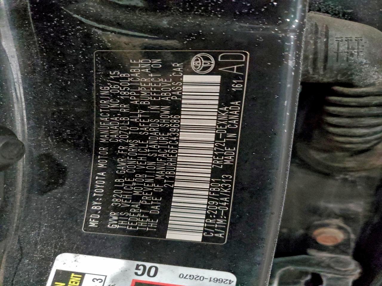 Lot #3310620306 2015 TOYOTA COROLLA L