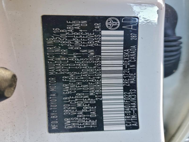 2016 TOYOTA COROLLA L #3308293168